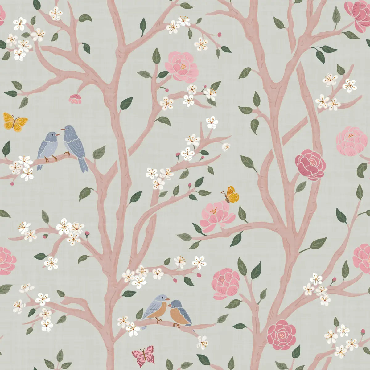 Lockie Wallpaper - Birds in Branches with Flowers - by Danielle Eneh - Sample 1 foot by 1 foot / Large - Loomwell Home