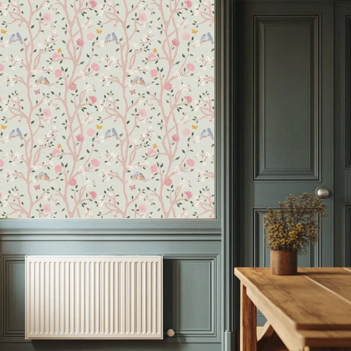 Lockie Wallpaper - Birds in Branches with Flowers - by Danielle Eneh - Loomwell Home Goods