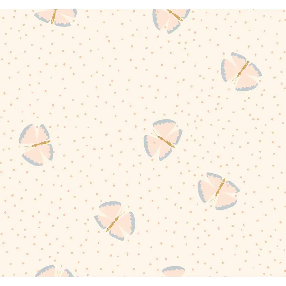 Lola Wallpaper - Butterflies among Dots - by House of Haricot - Sample 1 foot by 1 foot / Cream and Peach - Loomwell