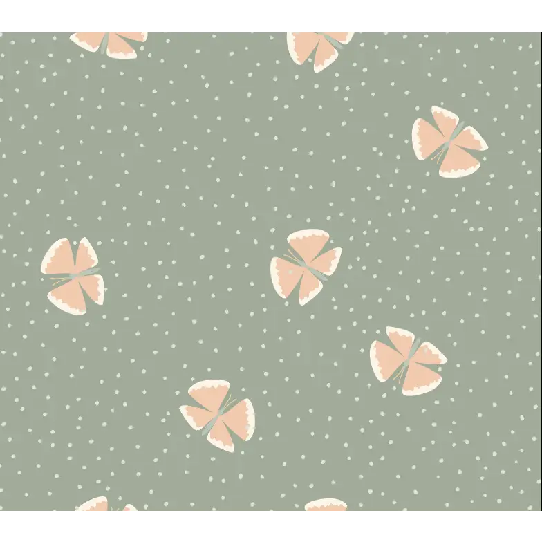 Lola Wallpaper - Butterflies among Dots - by House of Haricot - Sample 1 foot by 1 foot / Dark Green - Loomwell Home