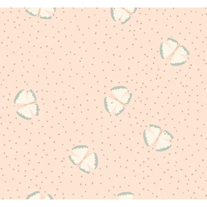 Lola Wallpaper - Butterflies among Dots - by House of Haricot - Sample 1 foot by 1 foot / Peach and Green - Loomwell