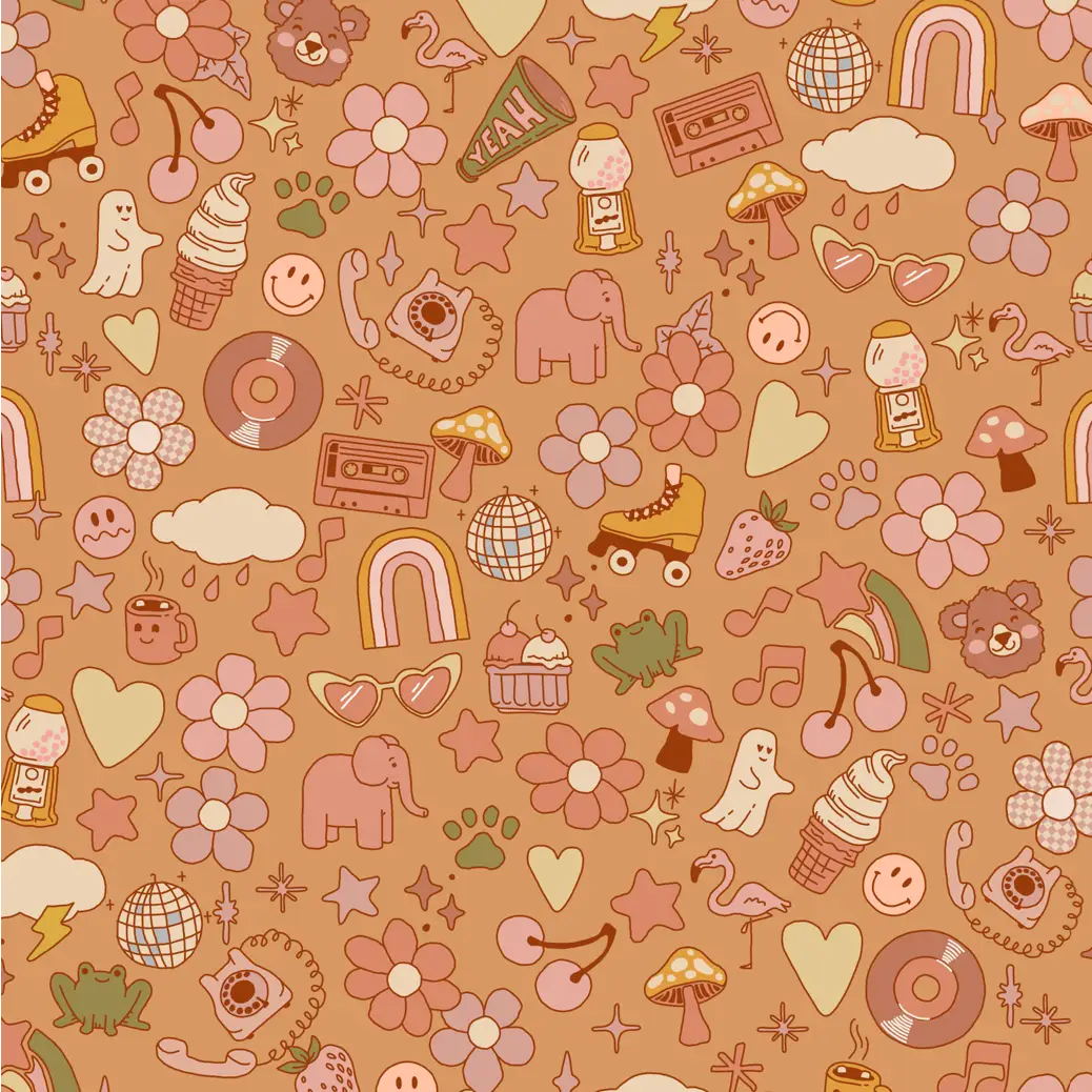 Lollie Wallpaper - Retro Cartoon Things - by Thread Mama - Sample 1 foot by 1 foot / Pink - Loomwell Home Goods