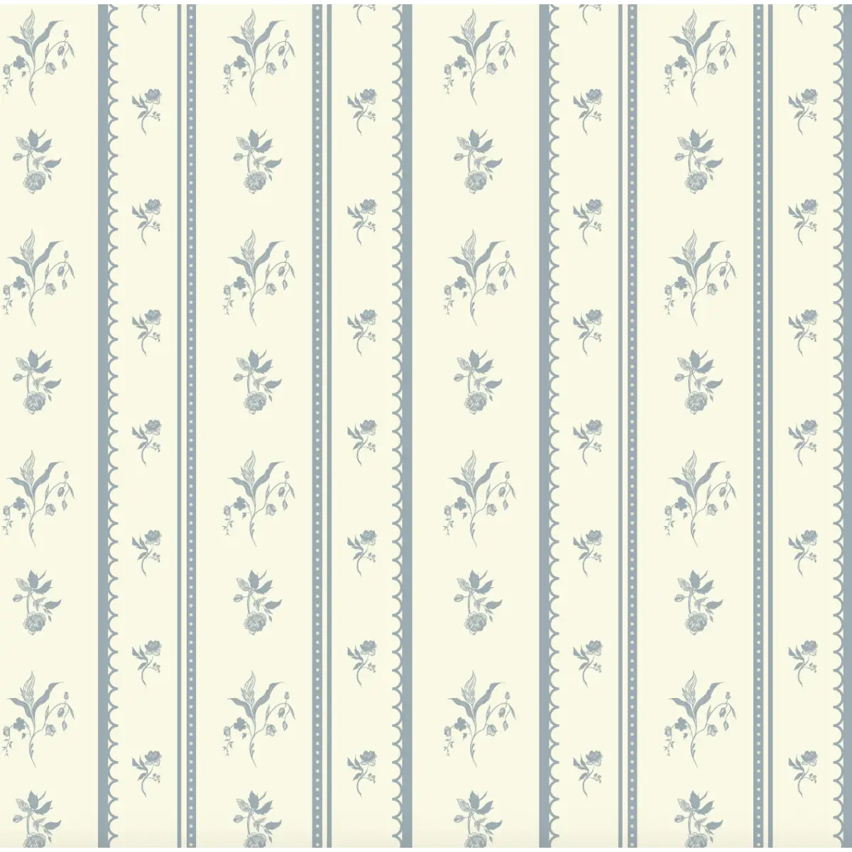 Lottie Wallpaper - Floral Stripe - by Ali Anni - Sample 1 foot by 1 foot / Blue - Loomwell Home Goods