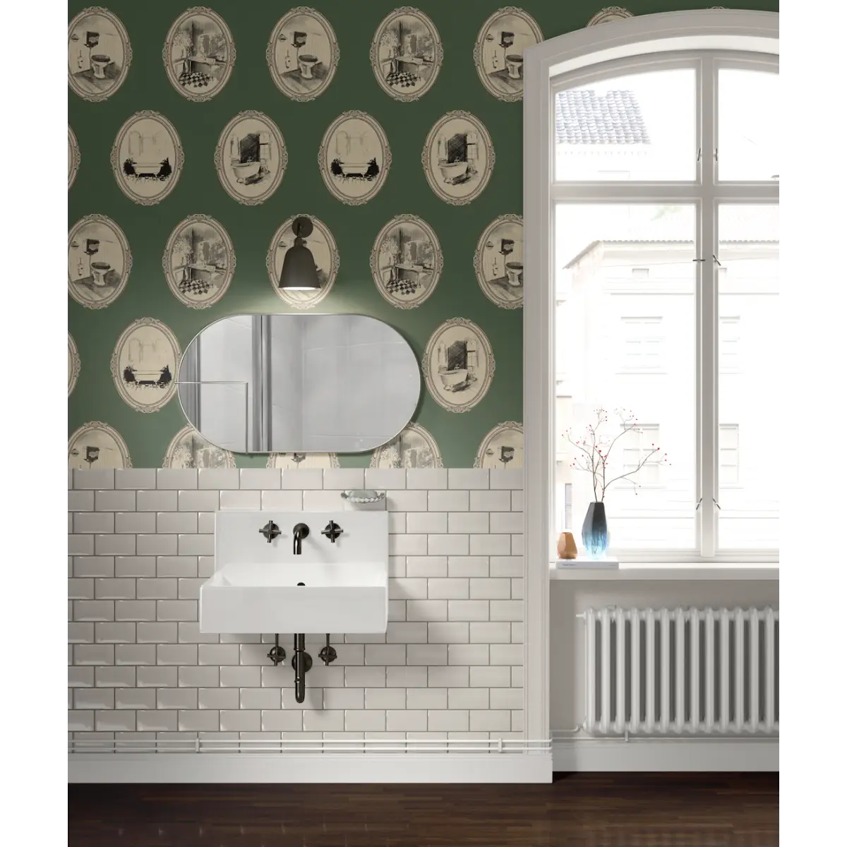 Lou Wallpaper - Bathroom Oval Vignettes - by Karin Beatrice Levin - Loomwell Home Goods