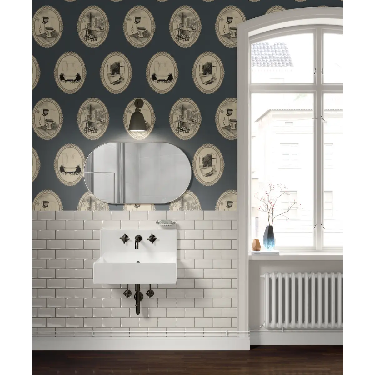 Lou Wallpaper - Bathroom Oval Vignettes - by Karin Beatrice Levin - Loomwell Home Goods