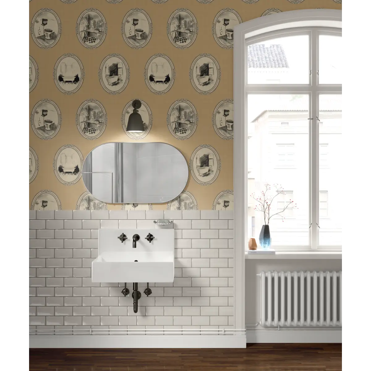 Lou Wallpaper - Bathroom Oval Vignettes - by Karin Beatrice Levin - Loomwell Home Goods