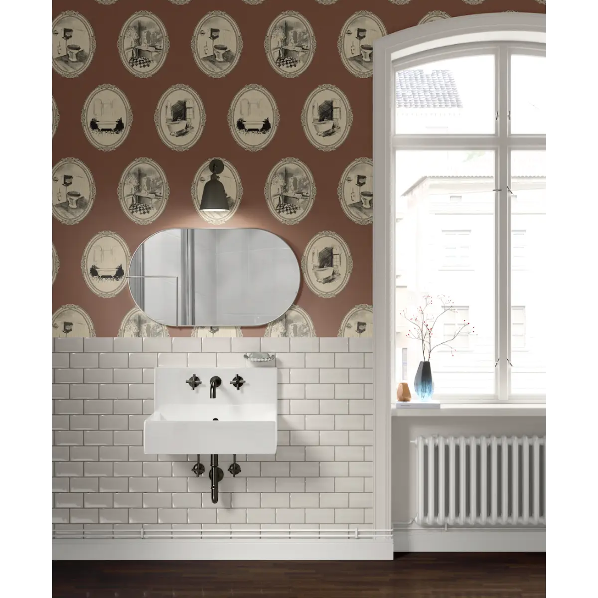 Lou Wallpaper - Bathroom Oval Vignettes - by Karin Beatrice Levin - Loomwell Home Goods