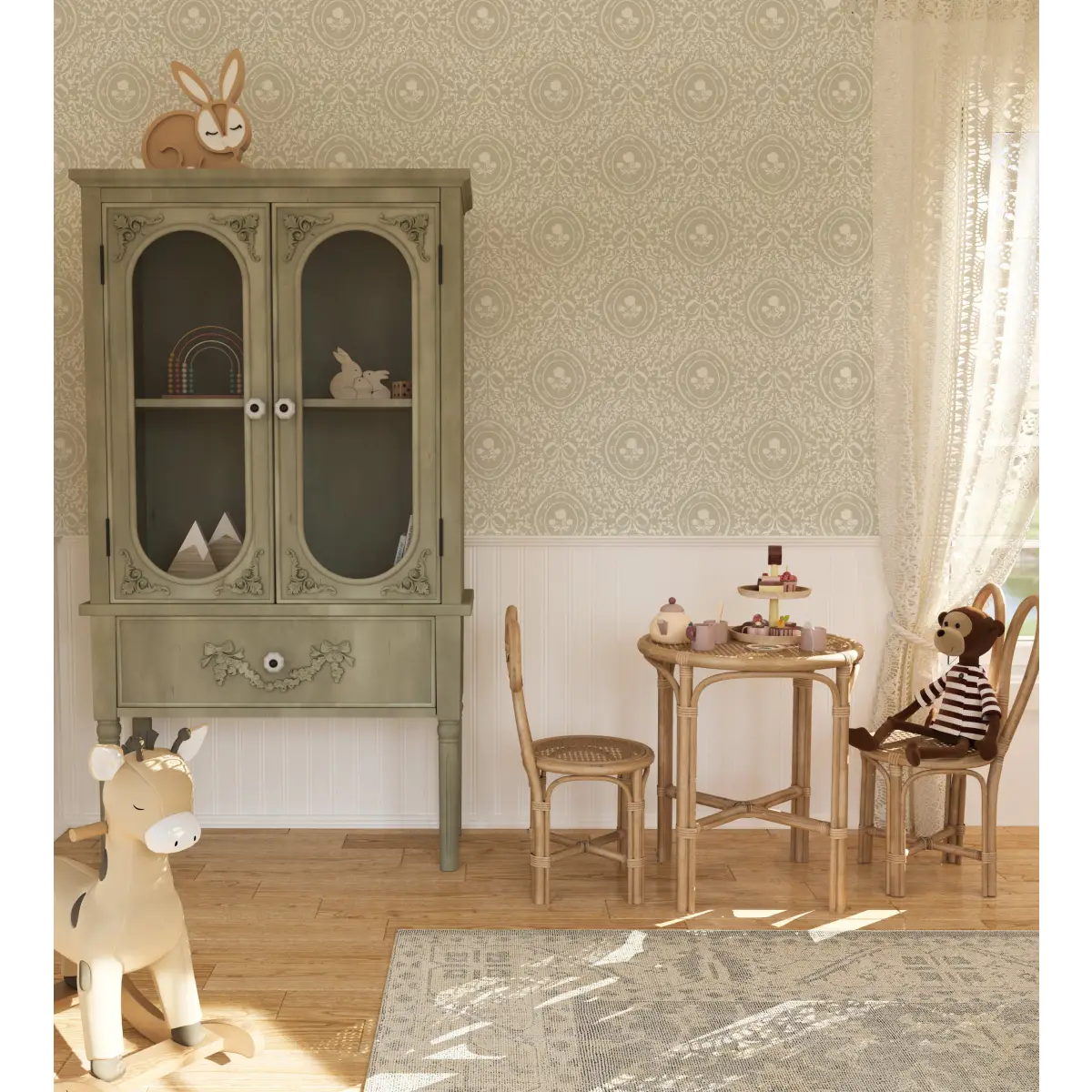 Louise Wallpaper - Framed Flowers and Bows - by Ali Anni - Loomwell Home Goods