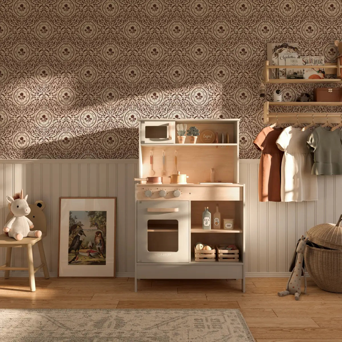 Louise Wallpaper - Framed Flowers and Bows - by Ali Anni - Loomwell Home Goods
