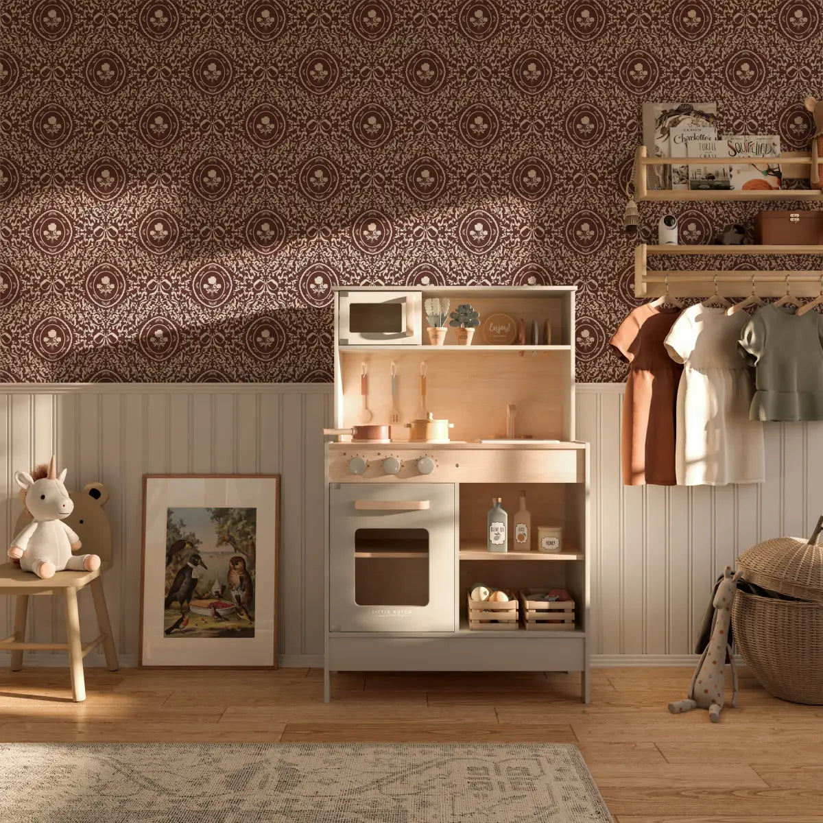 Louise Wallpaper - Framed Flowers and Bows - by Ali Anni - Loomwell Home Goods