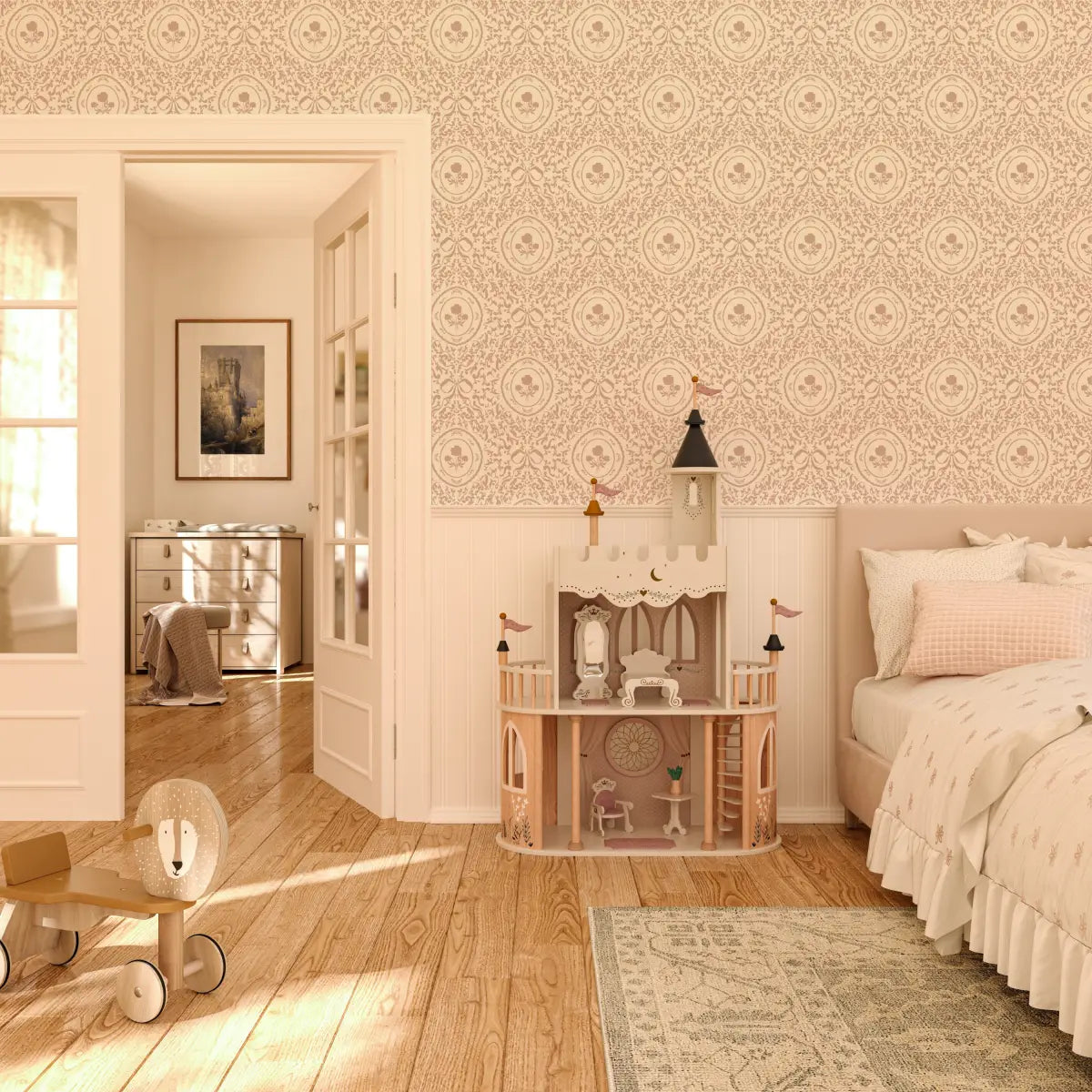 Louise Wallpaper - Framed Flowers and Bows - by Ali Anni - Loomwell Home Goods