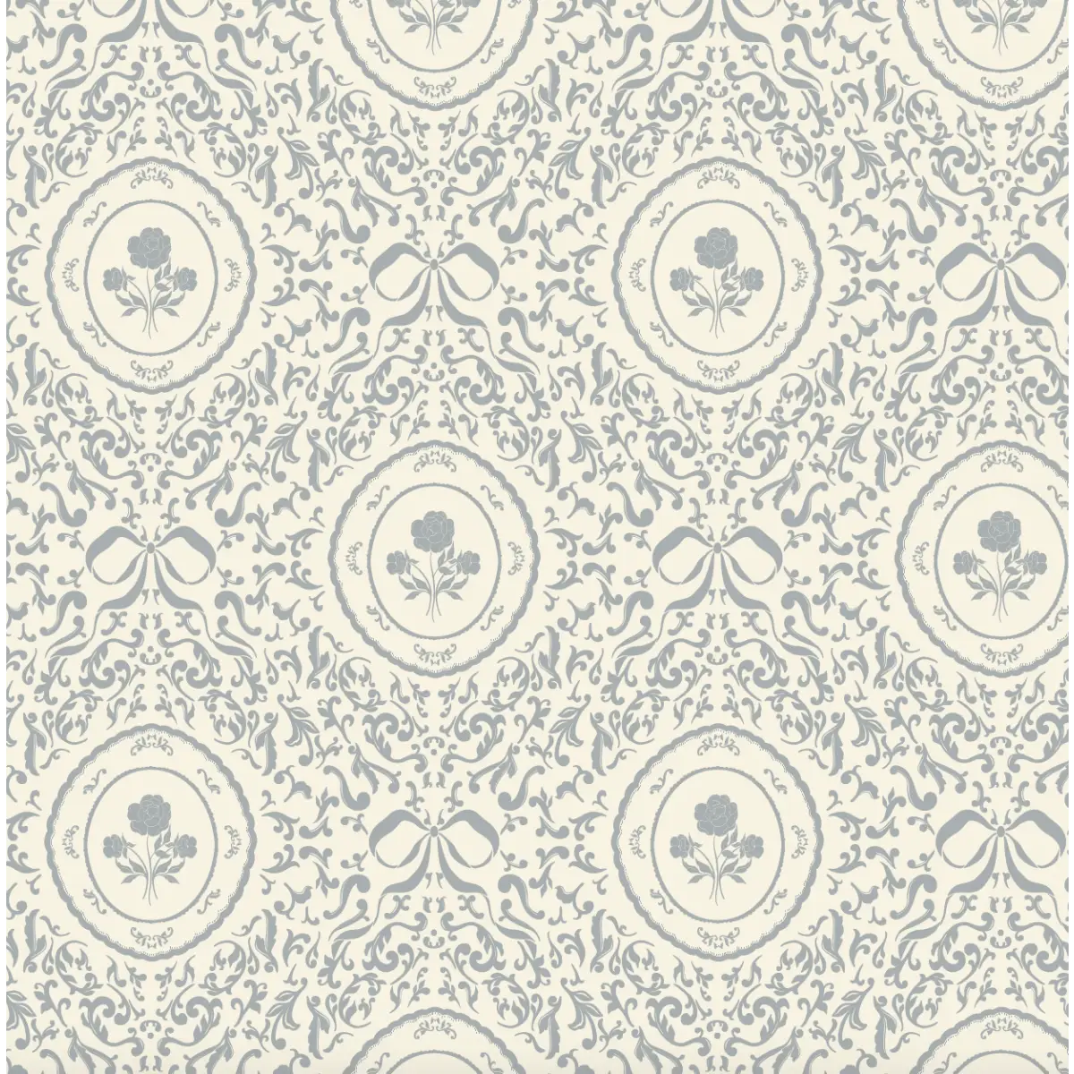 Louise Wallpaper - Framed Flowers and Bows - by Ali Anni - Sample 1 foot by 1 foot / Blue - Loomwell Home Goods