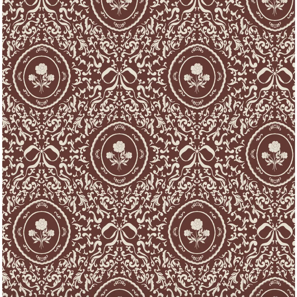 Louise Wallpaper - Framed Flowers and Bows - by Ali Anni - Sample 1 foot by 1 foot / Burgundy - Loomwell Home Goods