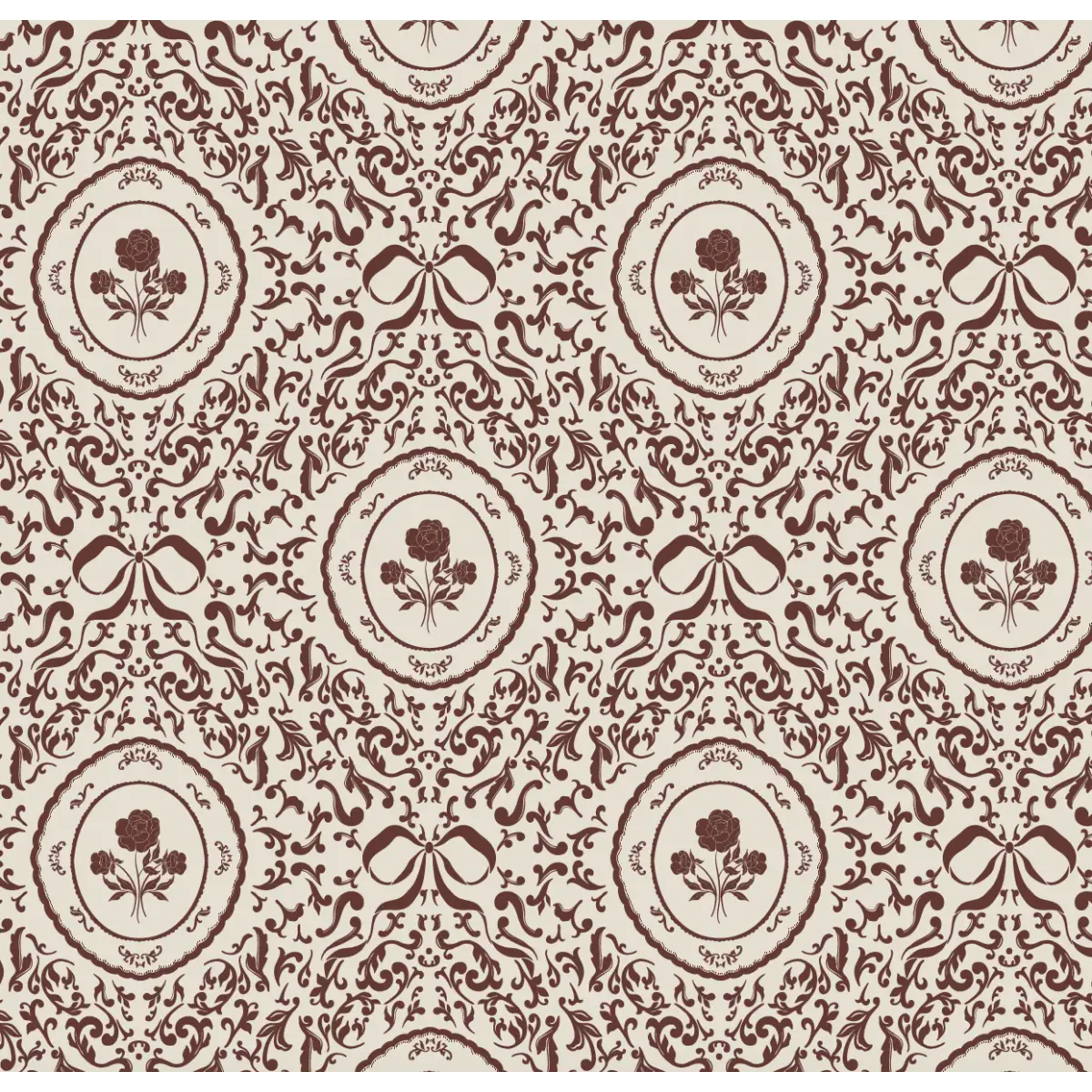 Louise Wallpaper - Framed Flowers and Bows - by Ali Anni - Sample 1 foot by 1 foot / Cream and Burgundy - Loomwell Home