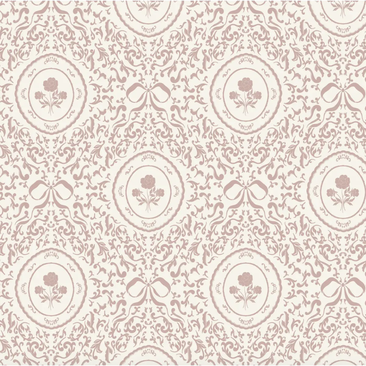 Louise Wallpaper - Framed Flowers and Bows - by Ali Anni - Sample 1 foot by 1 foot / Pink - Loomwell Home Goods