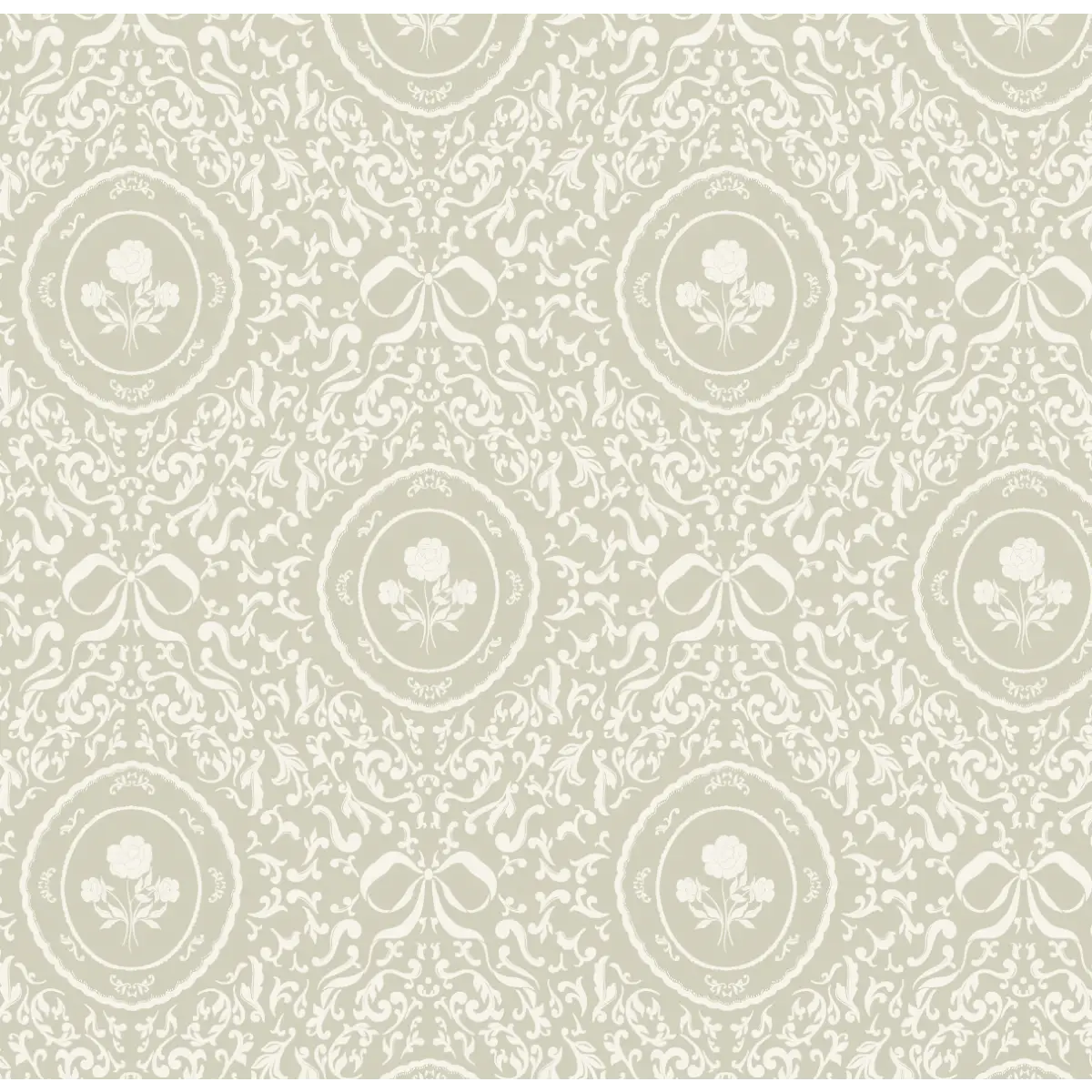 Louise Wallpaper - Framed Flowers and Bows - by Ali Anni - Sample 1 foot by 1 foot / Sage - Loomwell Home Goods
