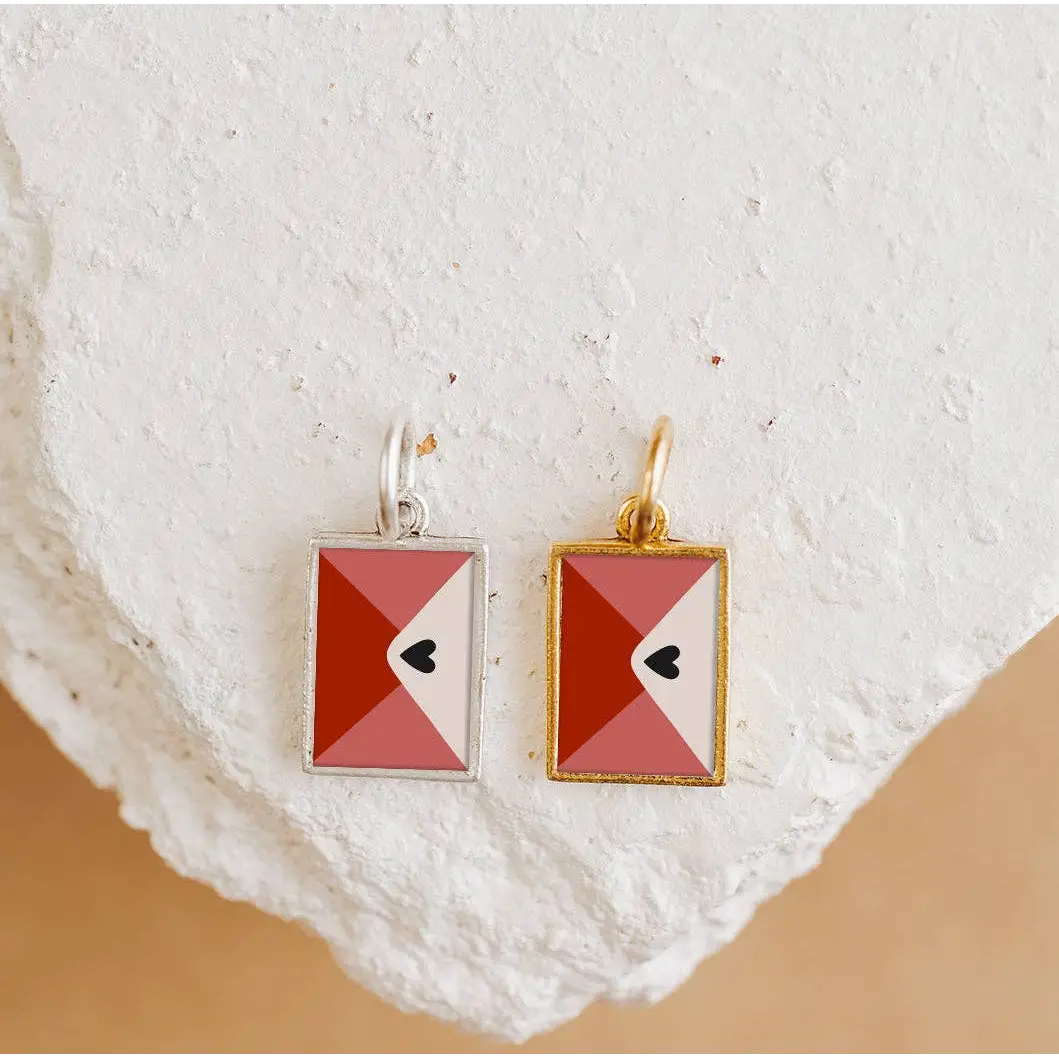 Love Letter Charm Pendant Necklace Gold or Silver - Antique Silver - Bel Kai