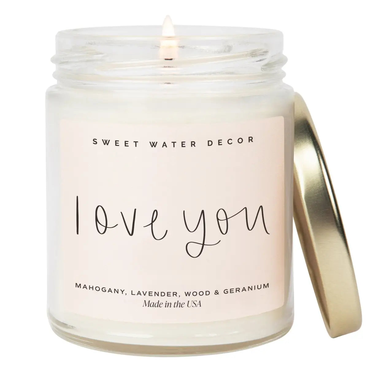 Love You Soy Candle - Clear Jar - 9 oz - Sweet Water Decor