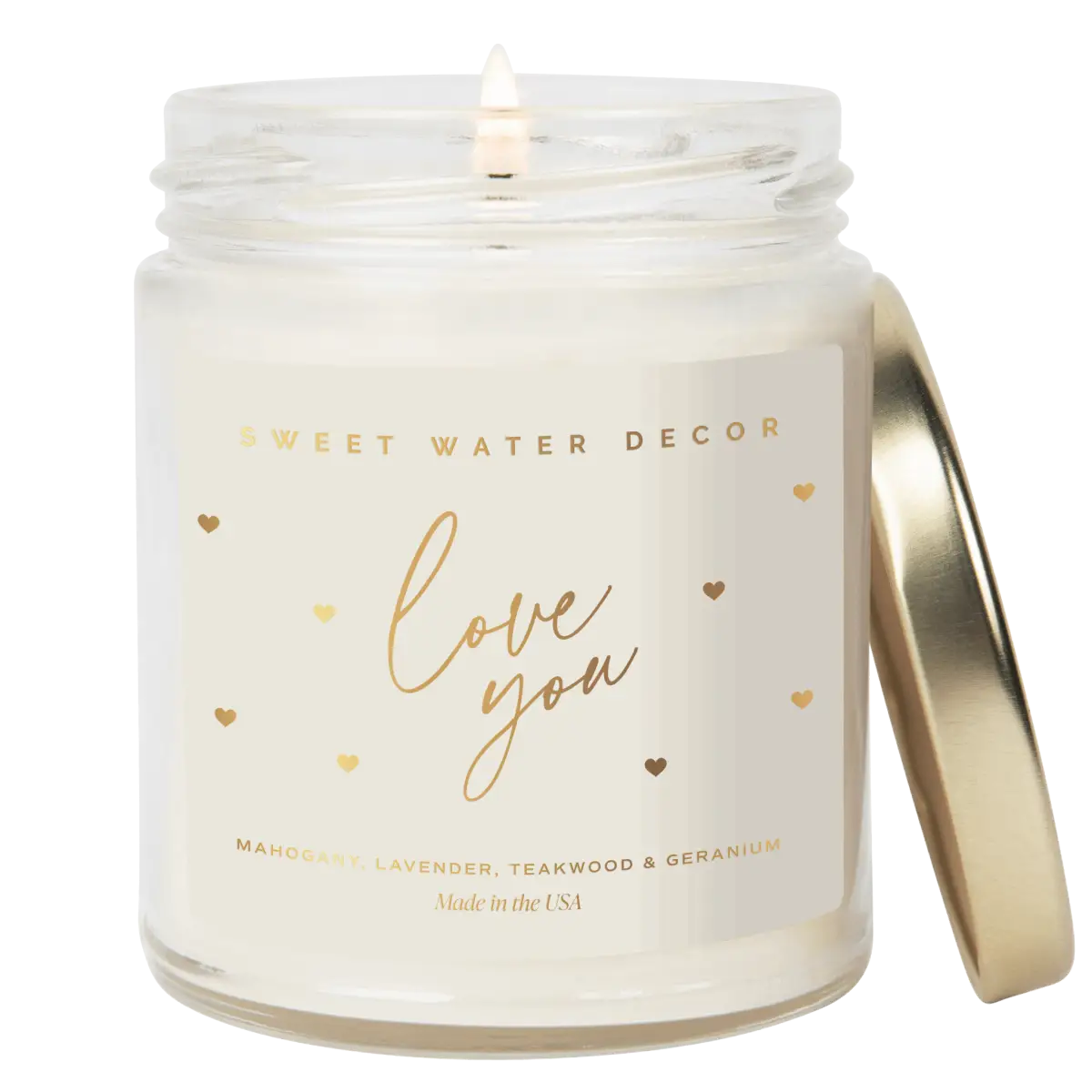 Love You Soy Candle Patterned - Clear Jar - 9 oz - Sweet Water Decor