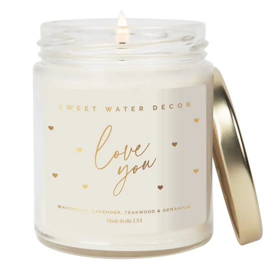 Love You Soy Candle Patterned - Clear Jar - 9 oz - Sweet Water Decor