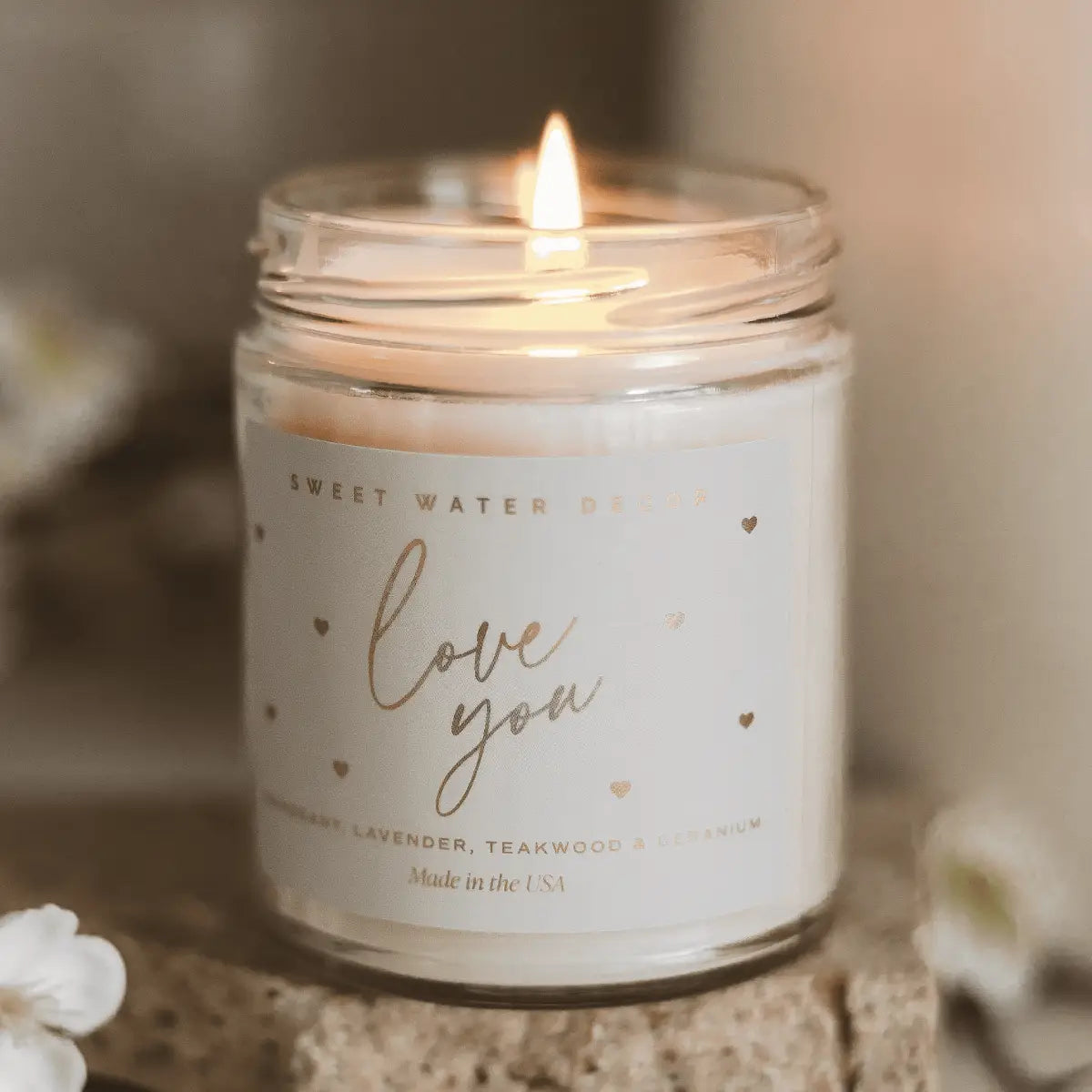 Love You Soy Candle Patterned - Clear Jar - 9 oz - Sweet Water Decor