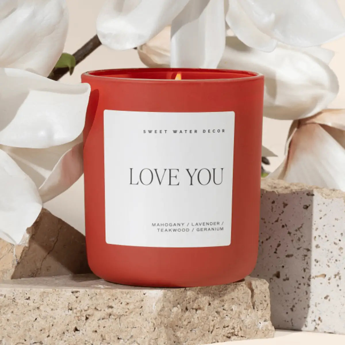 Love You Soy Candle - Red Matte Jar - 15 oz - Sweet Water Decor