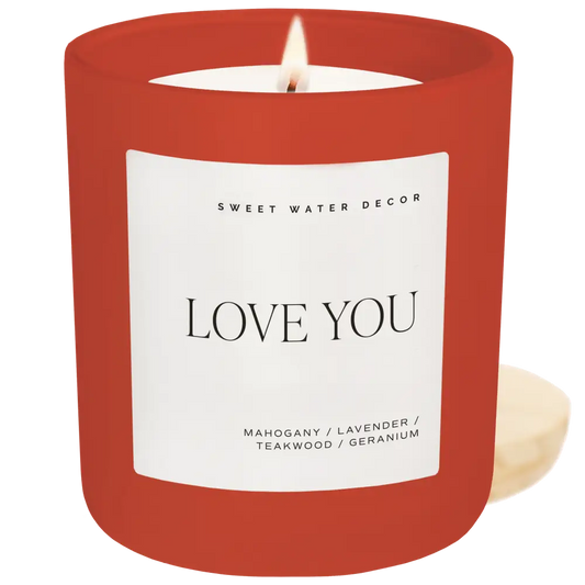 Love You Soy Candle - Red Matte Jar - 15 oz - Sweet Water Decor