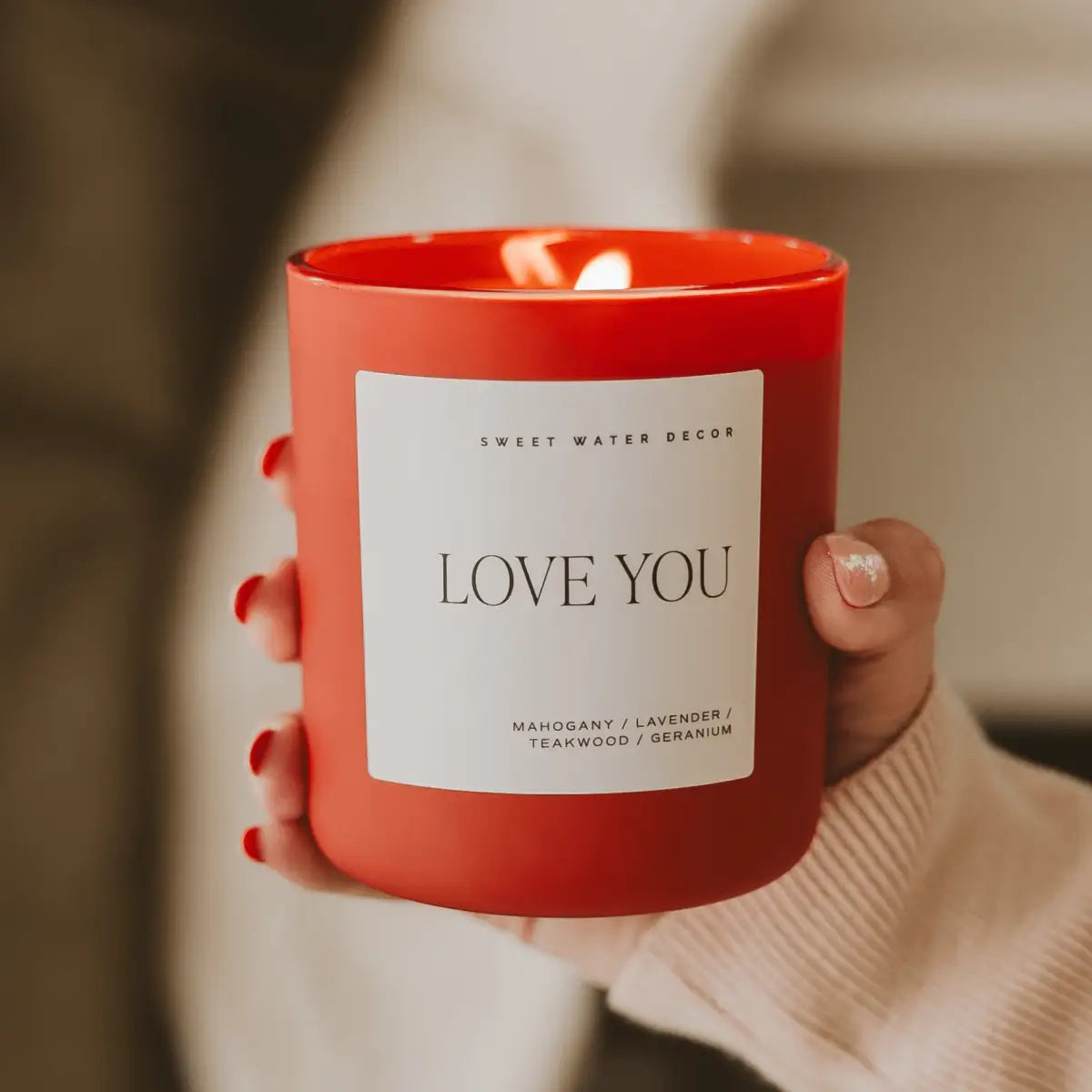 Love You Soy Candle - Red Matte Jar - 15 oz - Sweet Water Decor