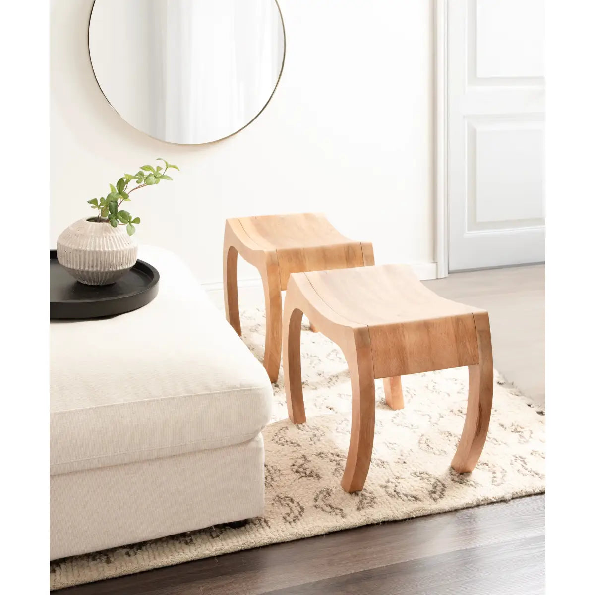 Loviisa Modern Wood Ottoman and Stool - kateandlaurel