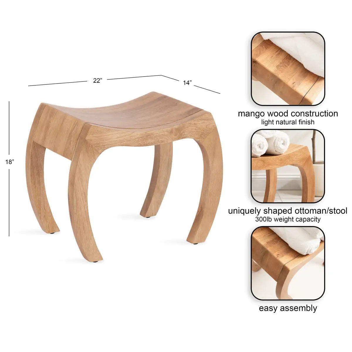 Loviisa Modern Wood Ottoman and Stool - kateandlaurel