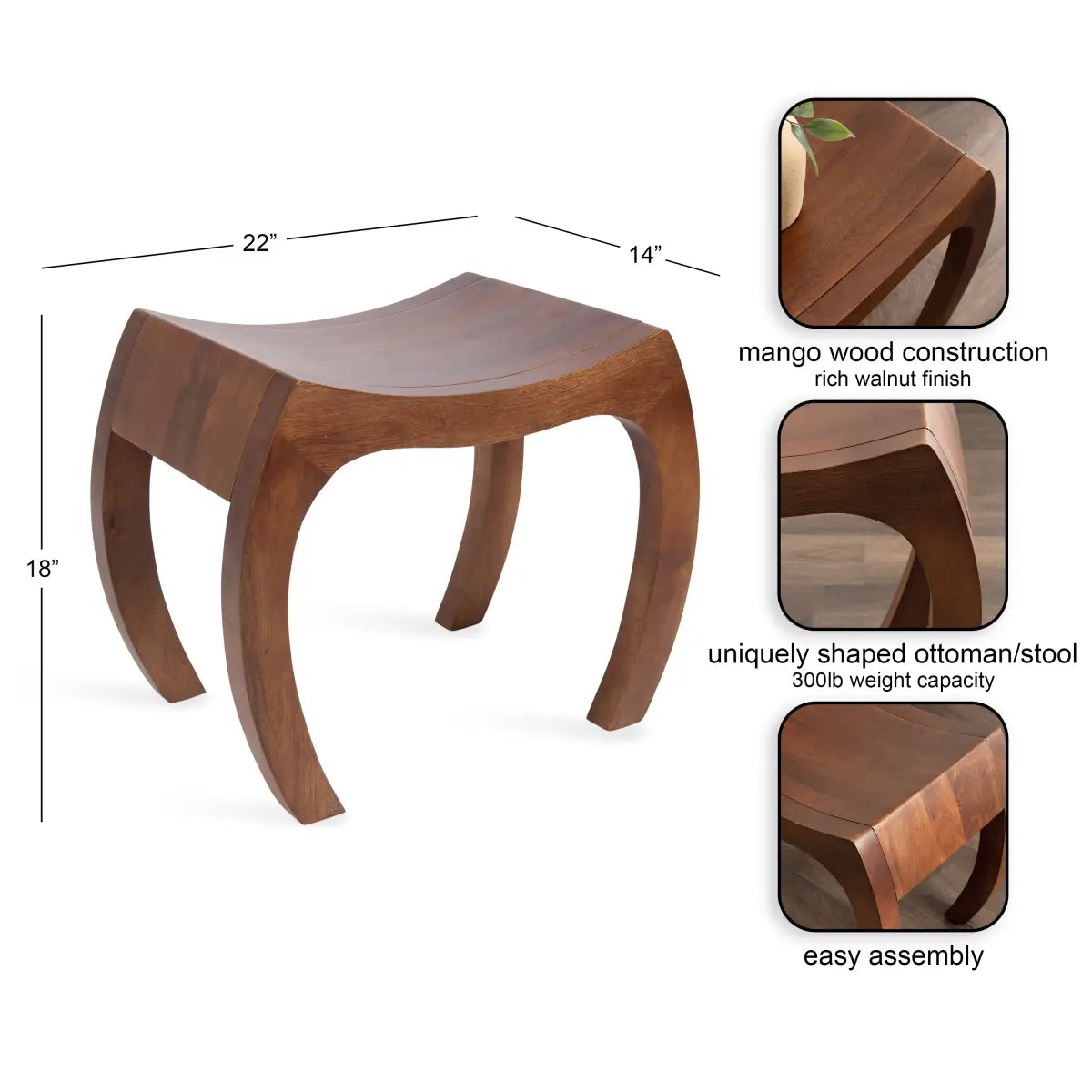 Loviisa Modern Wood Ottoman and Stool - kateandlaurel