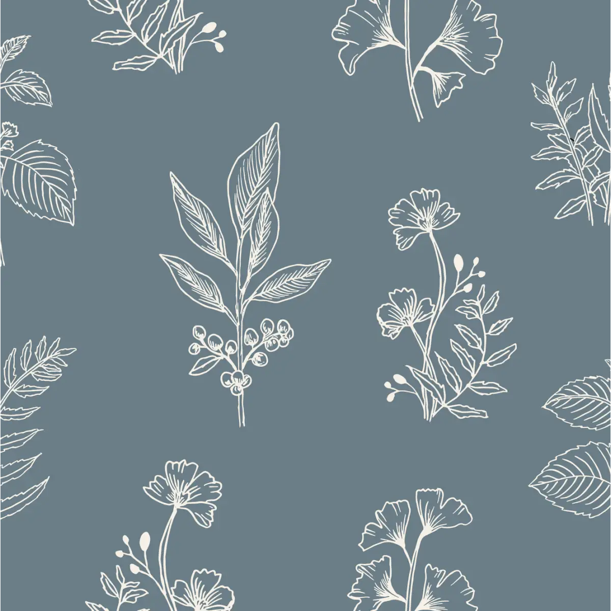 Luca Wallpaper - Botanical Specimens - by Manvi Semalty - Sample 1 foot by 1 foot / Blue - Loomwell Home Goods
