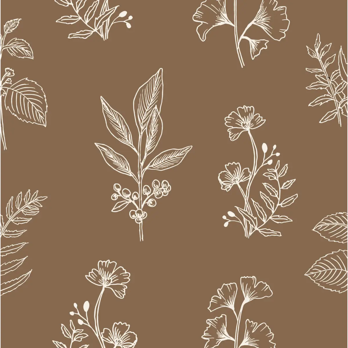 Luca Wallpaper - Botanical Specimens - by Manvi Semalty - Sample 1 foot by 1 foot / Brown - Loomwell Home Goods