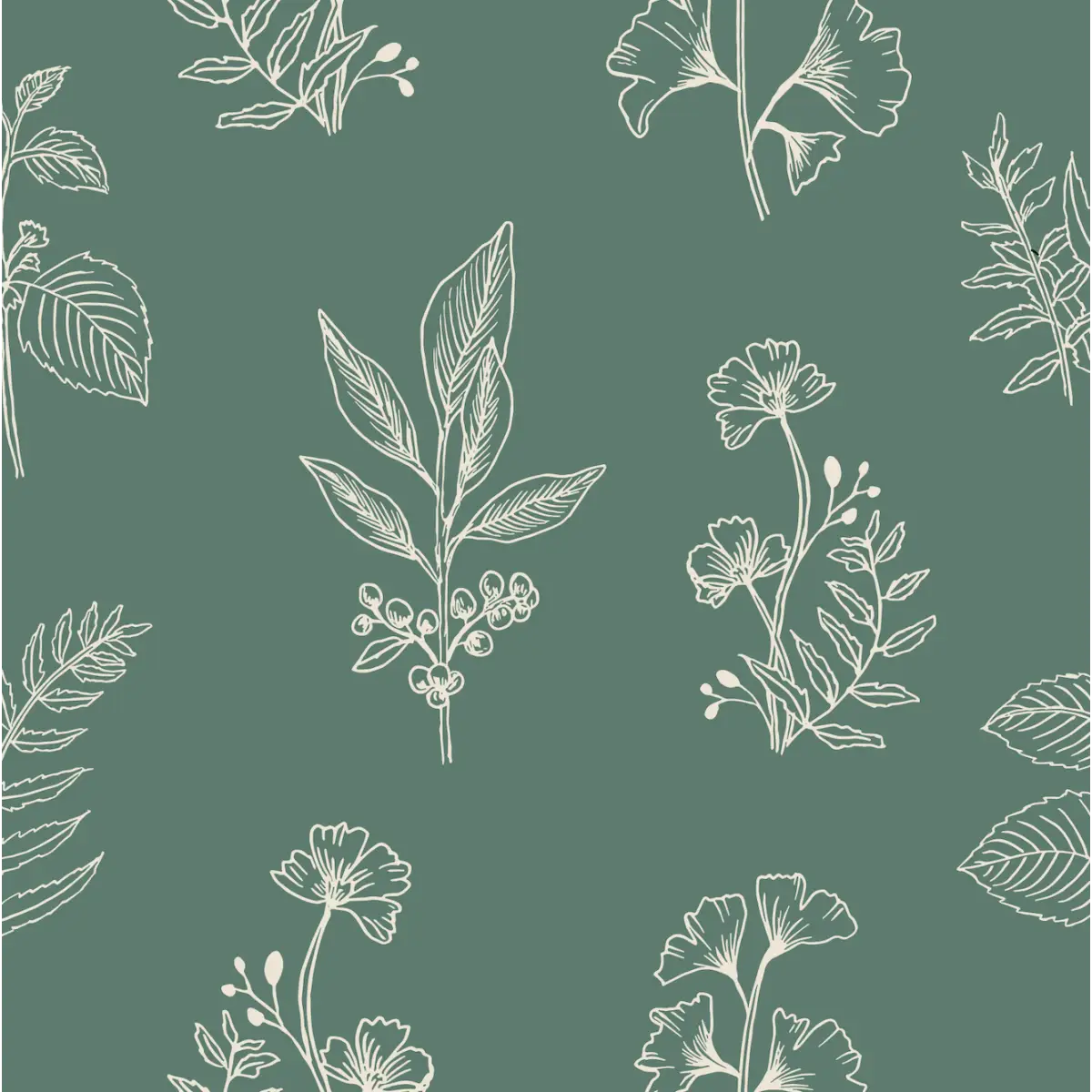 Luca Wallpaper - Botanical Specimens - by Manvi Semalty - Sample 1 foot by 1 foot / Green - Loomwell Home Goods
