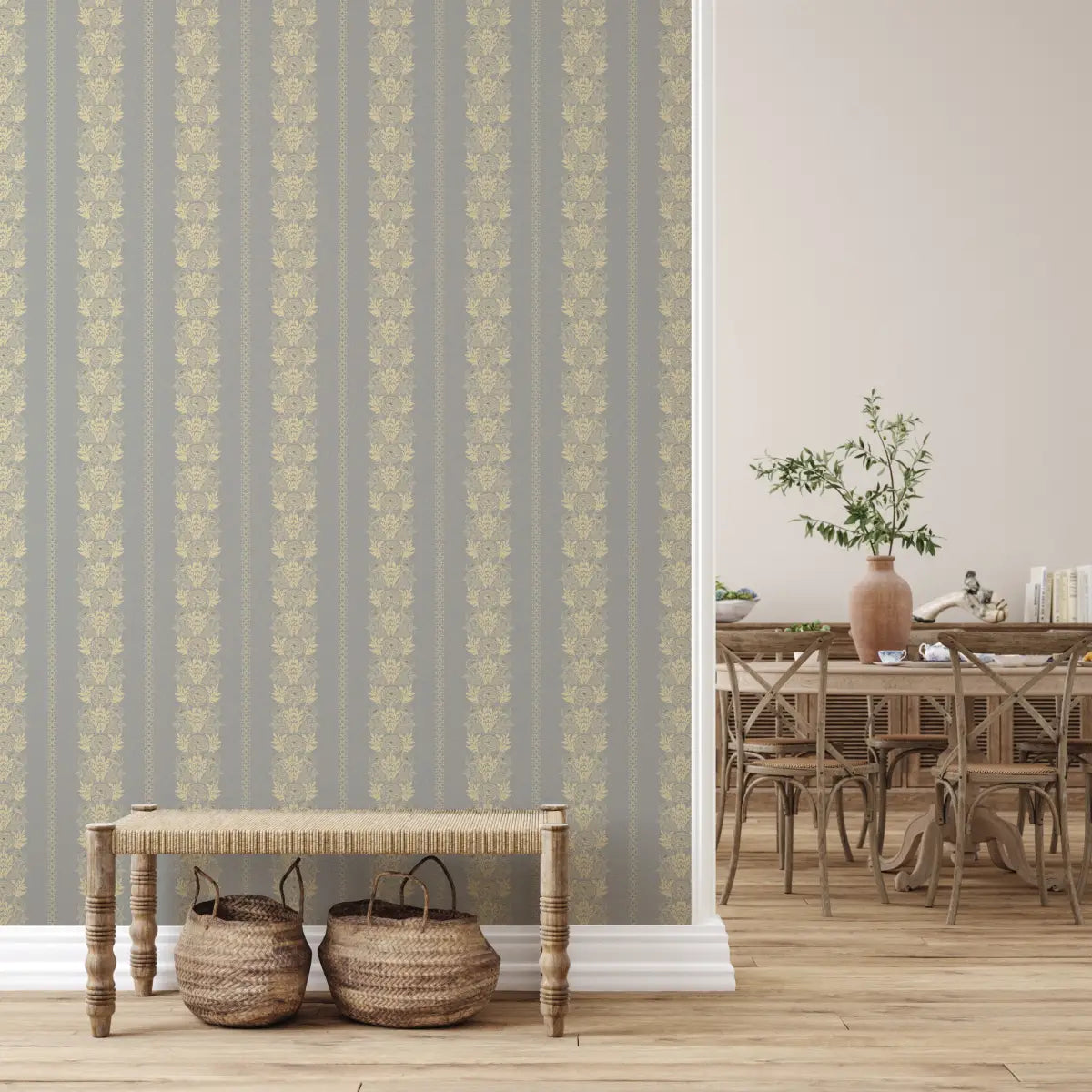 Lucia Wallpaper - Lacy Floral Stripe - by Yorkville Studio - Loomwell Home Goods