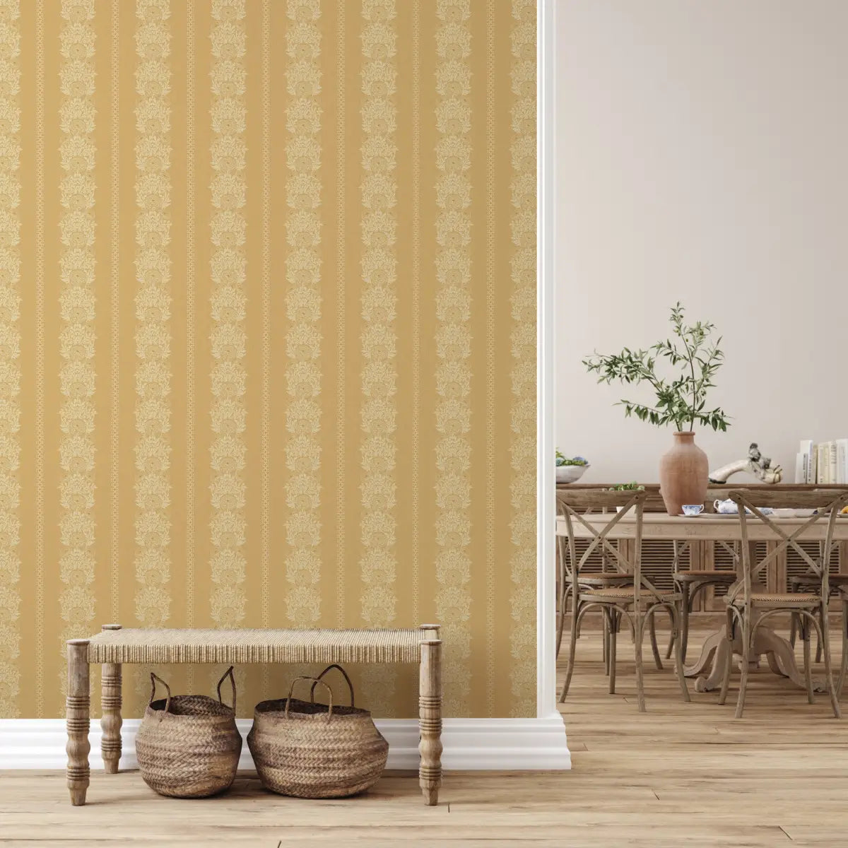 Lucia Wallpaper - Lacy Floral Stripe - by Yorkville Studio - Loomwell Home Goods