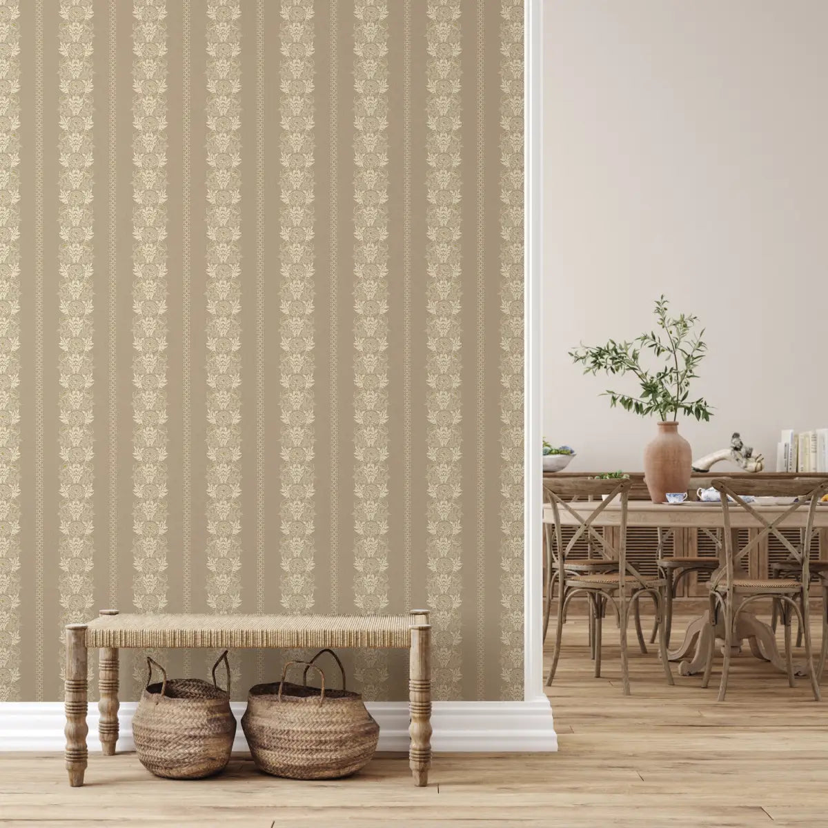 Lucia Wallpaper - Lacy Floral Stripe - by Yorkville Studio - Loomwell Home Goods