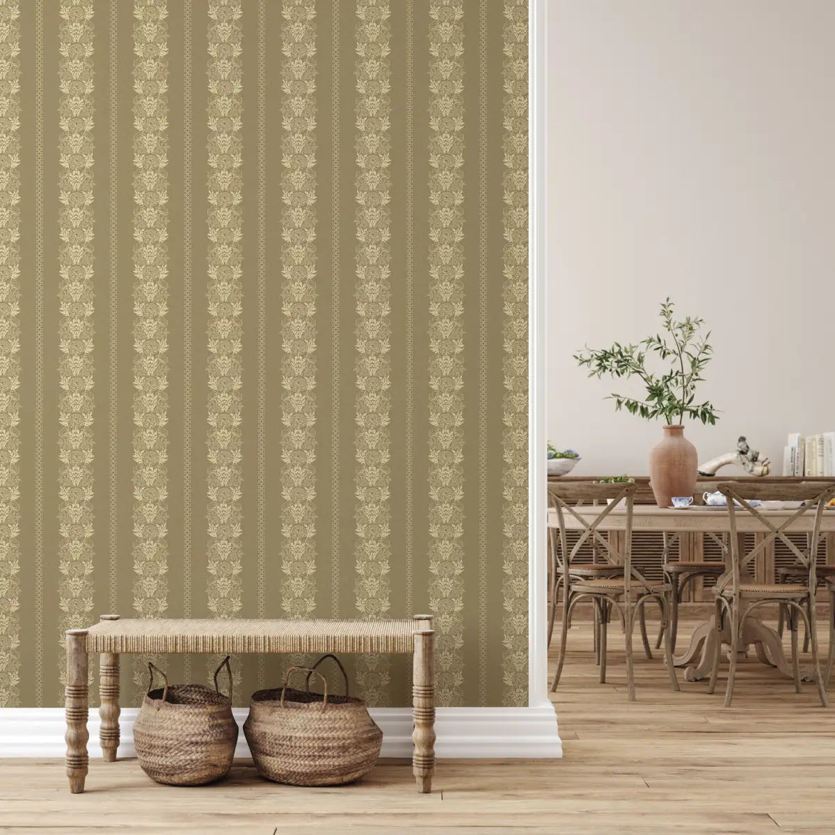 Lucia Wallpaper - Lacy Floral Stripe - by Yorkville Studio - Loomwell Home Goods