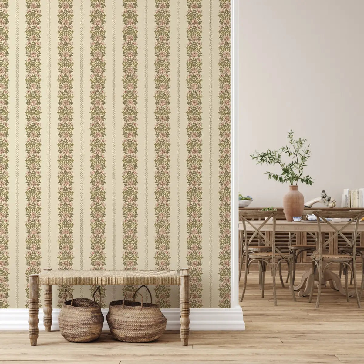Lucia Wallpaper - Lacy Floral Stripe - by Yorkville Studio - Loomwell Home Goods