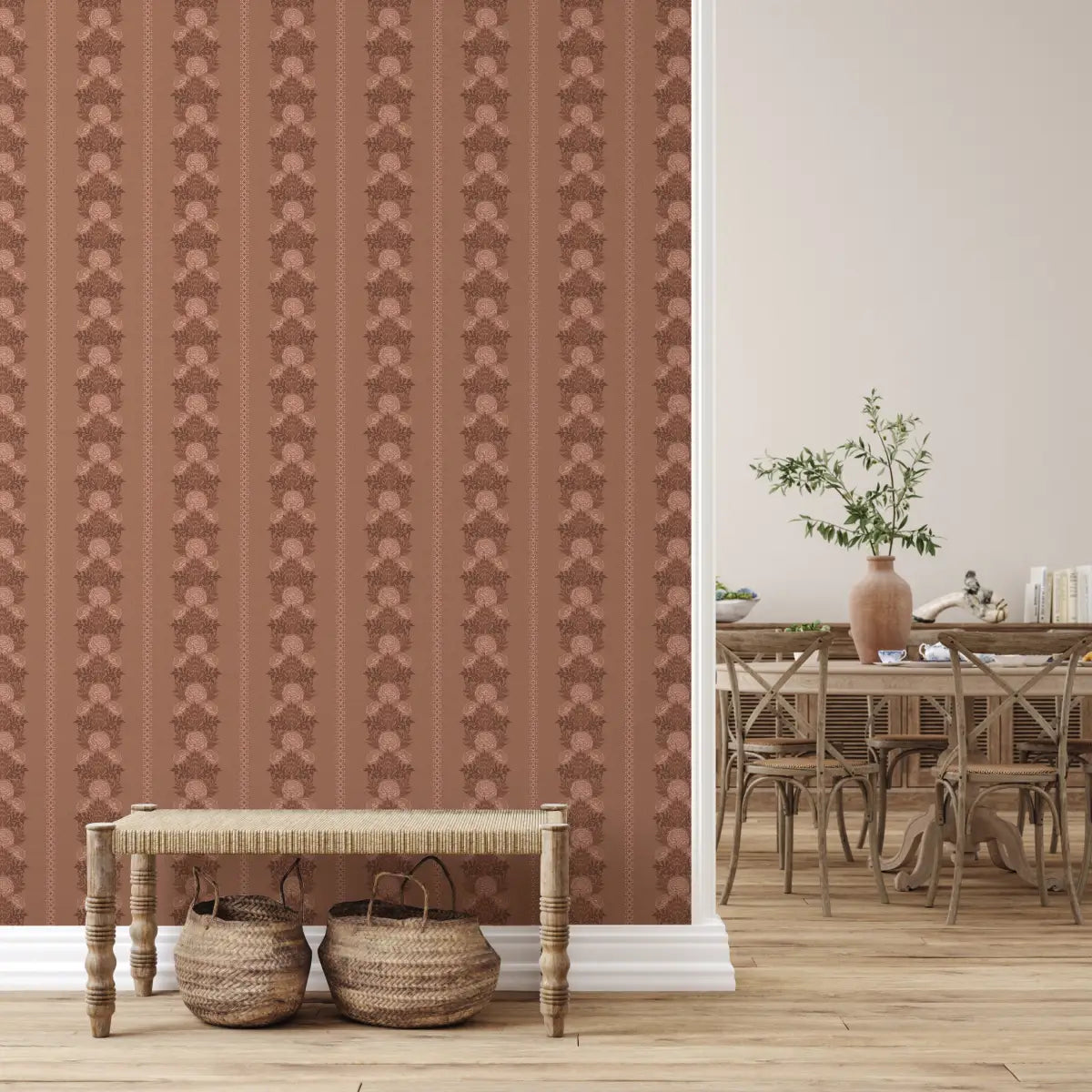 Lucia Wallpaper - Lacy Floral Stripe - by Yorkville Studio - Loomwell Home Goods