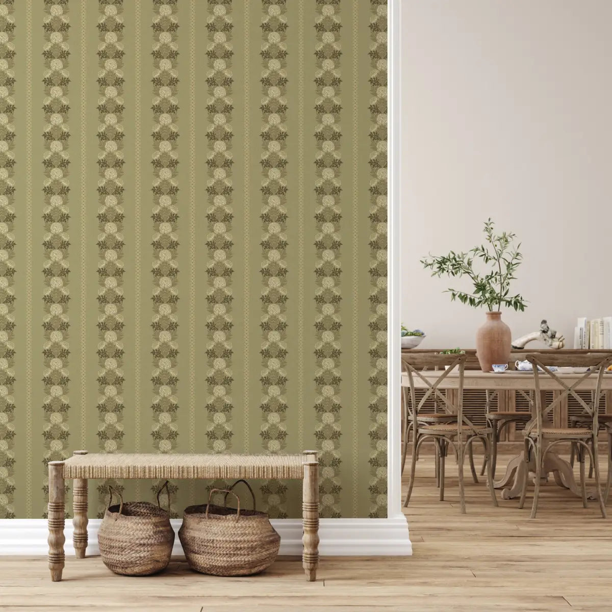 Lucia Wallpaper - Lacy Floral Stripe - by Yorkville Studio - Loomwell Home Goods