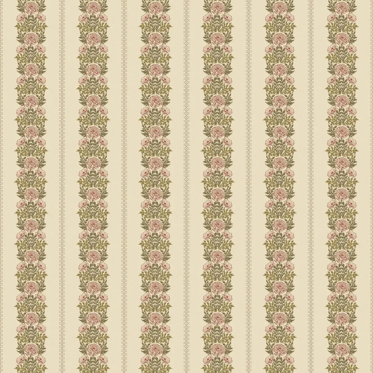 Lucia Wallpaper - Lacy Floral Stripe - by Yorkville Studio - Sample 1 foot by 1 foot / Red and Green - Loomwell Home