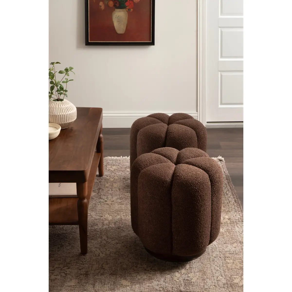 Lucida Round Tufted Ottoman Fabric and Wood - kateandlaurel