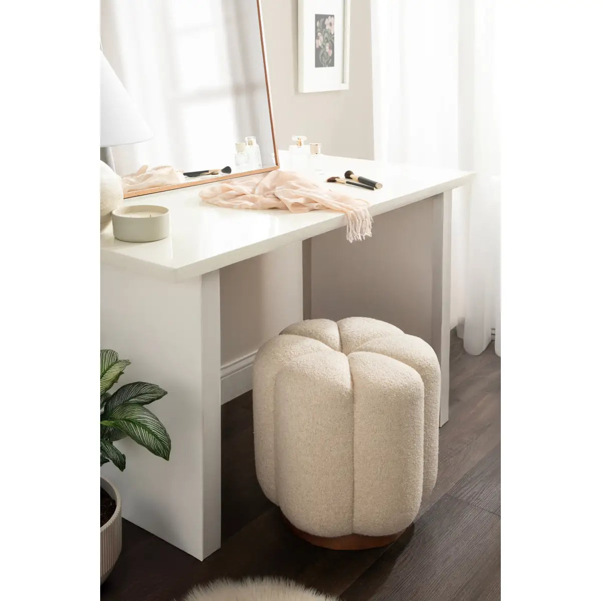 Lucida Round Tufted Ottoman Fabric and Wood - kateandlaurel