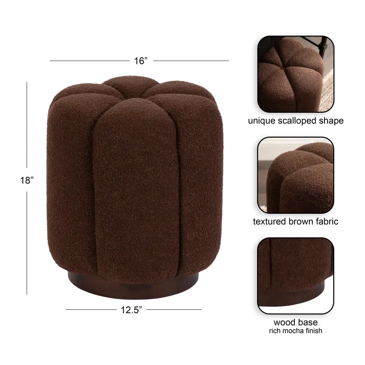 Lucida Round Tufted Ottoman Fabric and Wood - kateandlaurel