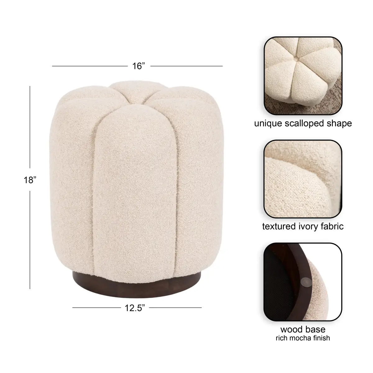 Lucida Round Tufted Ottoman Fabric and Wood - kateandlaurel