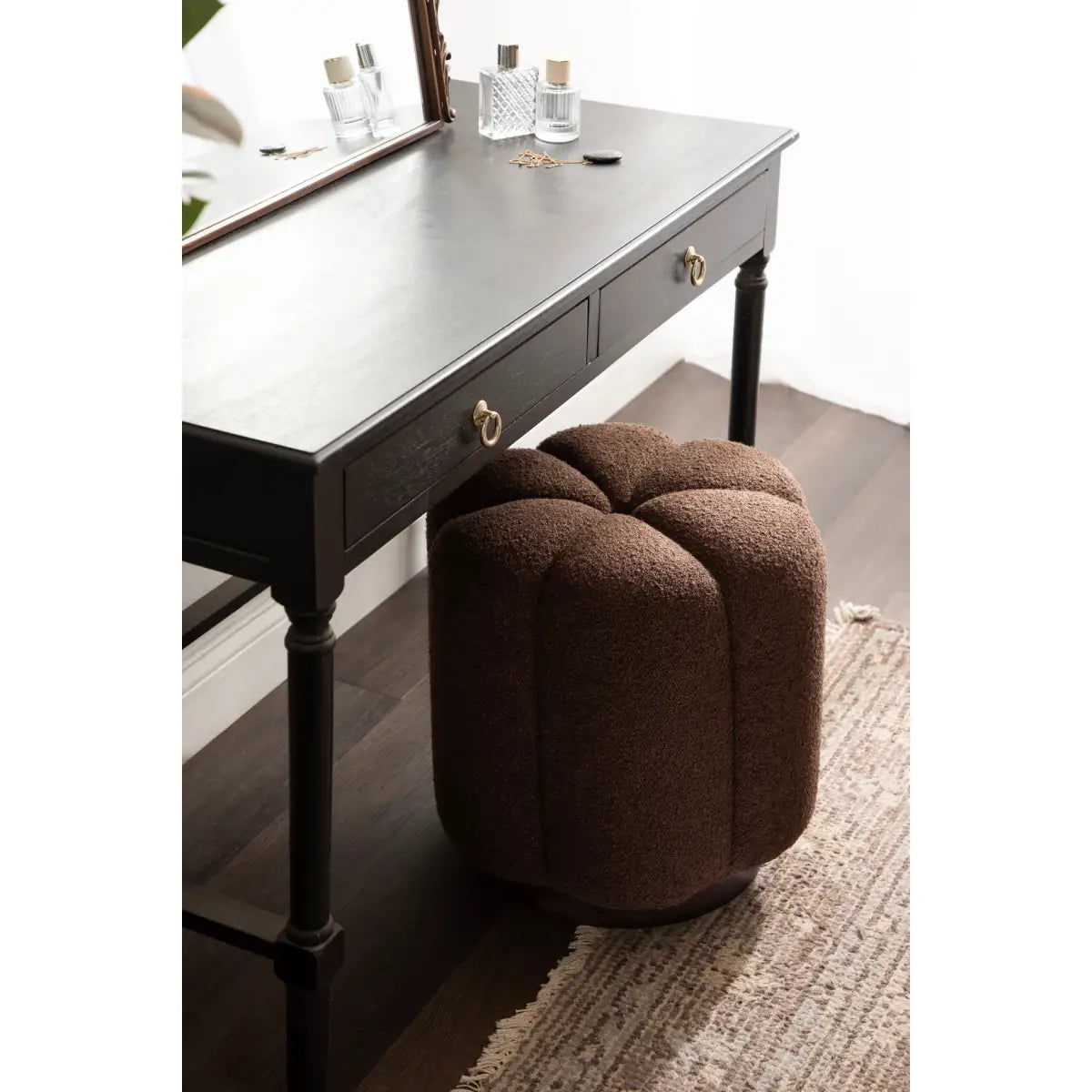 Lucida Round Tufted Ottoman Fabric and Wood - kateandlaurel