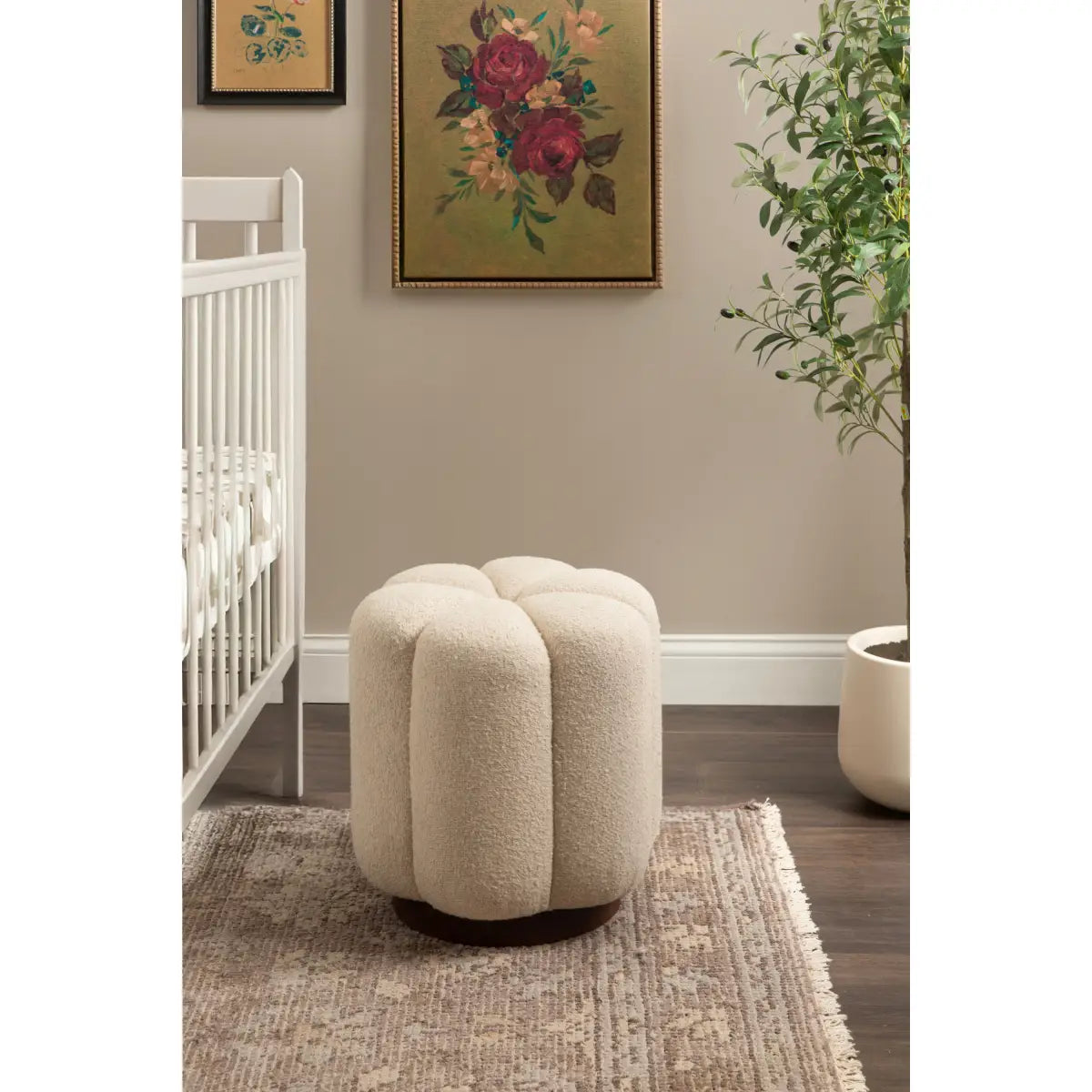 Lucida Round Tufted Ottoman Fabric and Wood - kateandlaurel