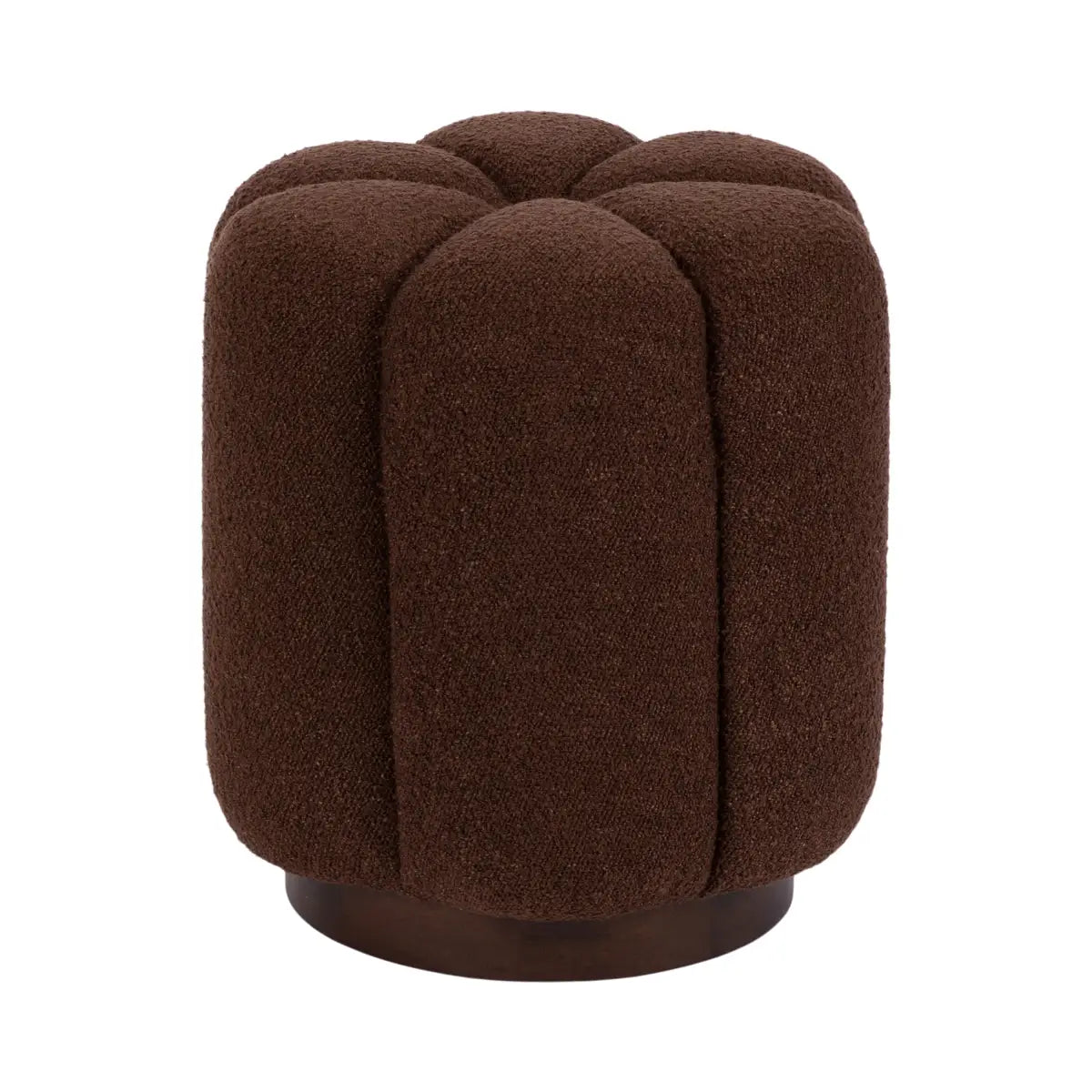 Lucida Round Tufted Ottoman Fabric and Wood - Brown Base with Brown Fabric - kateandlaurel