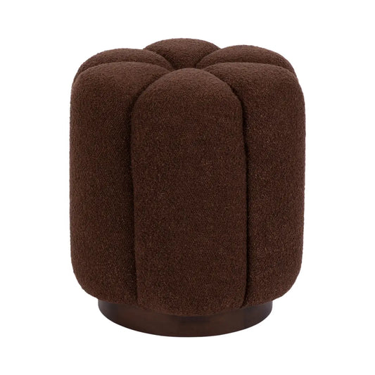 Lucida Round Tufted Ottoman Fabric and Wood - Brown - kateandlaurel